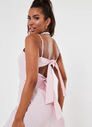 Розовое коттоновое платье в полоску с бантиками на спине missguided 💕2 фото