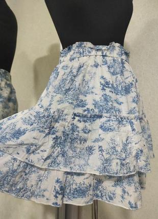 Легкая невесомая хлопковая юбка drole de copine в виде винтаж с рисунками этно с воланами и рюшами2 фото