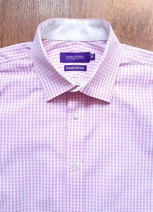 Сорочка преміум рожева біла клітинка під запонки розовая  james aubrey luxury англія 16,5"  xl