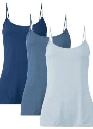 Комплект женских маек из 3 штук, размер m/l, цвет голубой, синий деним, синий