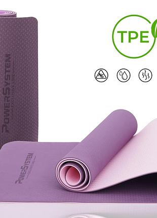 Килимок для йоги та фітнесу power system ps-4060 tpe yoga mat premium purple (183х61х0.6)1 фото