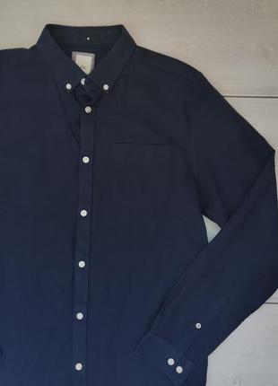 Мужская рубашка с карманом и длинным рукавом m темная синяя stretch oxford2 фото