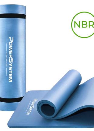 Коврик для йоги и фитнеса power system ps-4017 nbr fitness yoga mat plus blue (180х61х1)1 фото