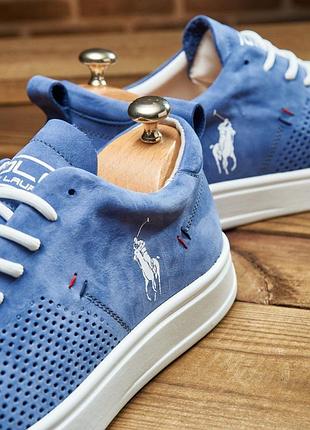 Кеды  polo кожа перфорация идеальные на лето, кеди в блакитному кольорі на білій підошві6 фото