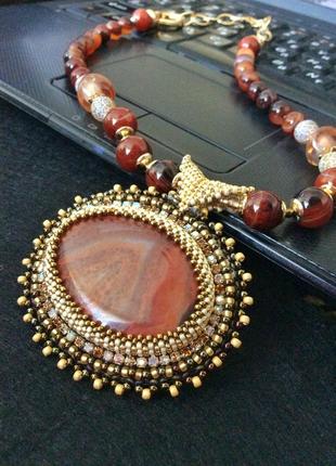 Вечерний крупный кулон, чокер колье, подвеска, украшение на шею из натурального камня,...