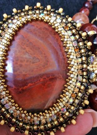 Вечерний крупный кулон, чокер колье, подвеска, украшение на шею из натурального камня,...