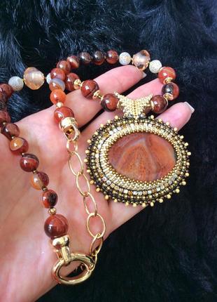 Вечерний крупный кулон, чокер колье, подвеска, украшение на шею из натурального камня,...