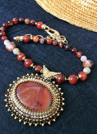 Вечерний крупный кулон, чокер колье, подвеска, украшение на шею из натурального камня,...