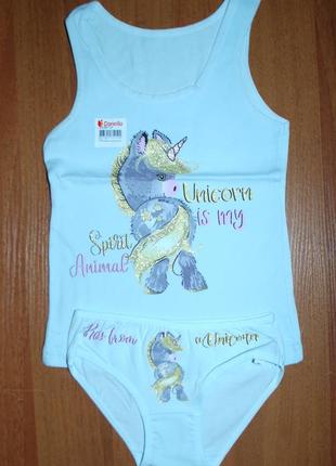 Комплект майка трусики 2-3 рост 98-104 донела donella пони единорог