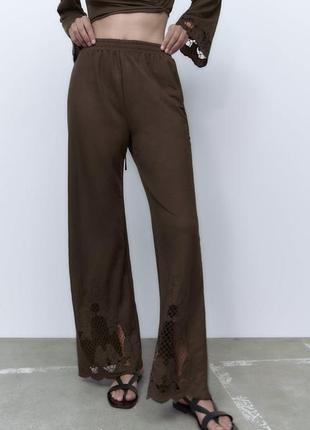 Шоколадный вискозный костюм zara с вышивкой s-m,  m-l2 фото