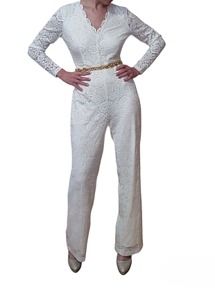 Білий весільний комбез комбенізон з мережива кружевний y.a.s весільний комбінезон сукня штани
