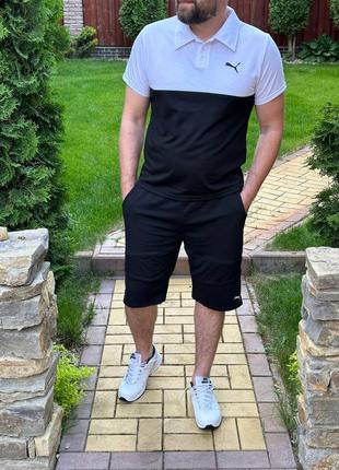 Мужской качественный костюм футболка поло и шорты двунитка, набор шорты трикотаж с футболкой поло6 фото