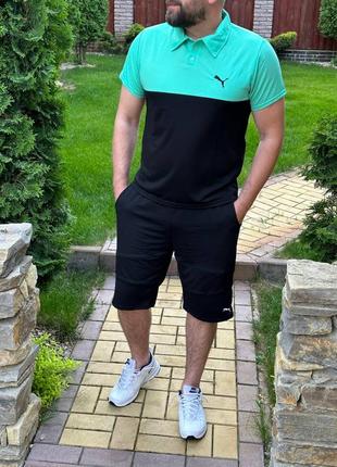 Мужской качественный костюм футболка поло и шорты двунитка, набор шорты трикотаж с футболкой поло7 фото