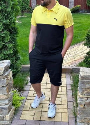 Мужской качественный костюм футболка поло и трикотажные шорты. качественный набор на лето шорты двунитка и футболка с воротником8 фото
