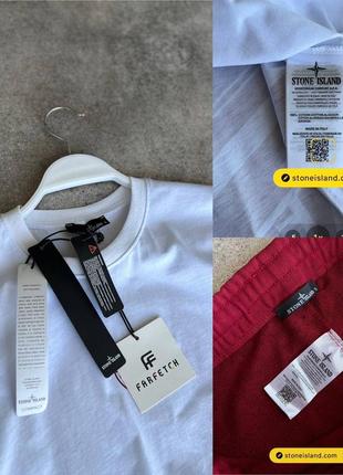Мужской комплект stone island / качественный комплект футболка + шорты в бело-красном цвете на лето9 фото