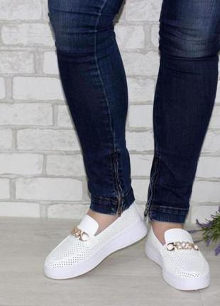 🟠 білі літні сліпони туфлі  мокасини з перфорацією3 фото