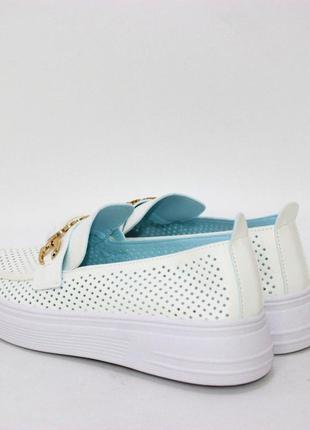 🟠 білі літні сліпони туфлі  мокасини з перфорацією4 фото