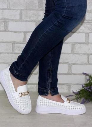 🟠 білі літні сліпони туфлі  мокасини з перфорацією2 фото