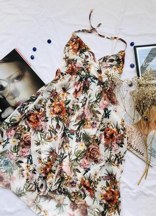 Платье в цветочный принт на завязках с открытой спиной вискоза