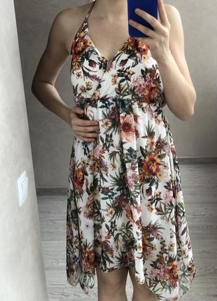 Платье в цветочный принт на завязках с открытой спиной вискоза4 фото