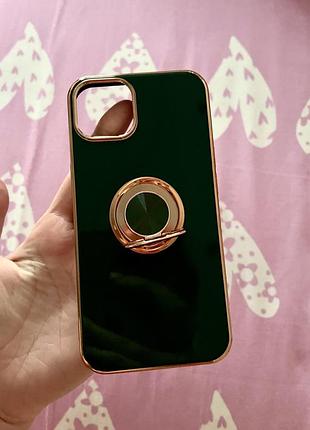 Чехол на iphone 13 с держателем темно зеленый