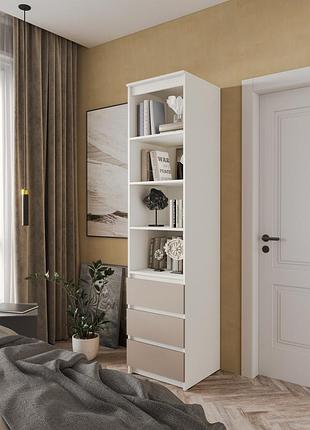 Пенал стл-05 з ящиками і полками в кольорі  білий + капучино ш 500 / в 2117 / г 498 мм