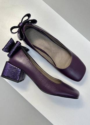 Туфли с бантом фиолетовый флотам и питон металлик кожа натуральная 36-411 фото