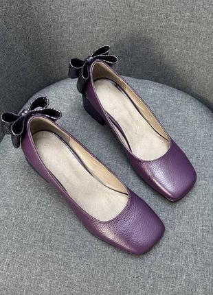 Туфли с бантом фиолетовый флотам и питон металлик кожа натуральная 36-412 фото