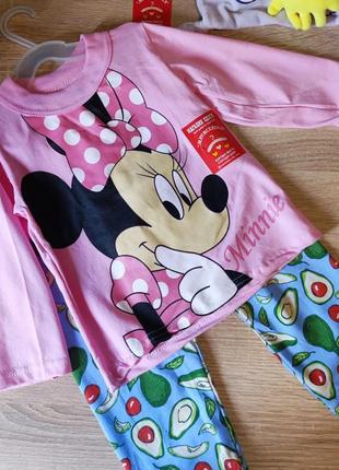 Пижама для девочки лонгслив + лосины "менные бант" желтый и розовый