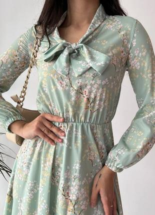 Платье женское миди цвет мята с цветочным принтом софт 42-44, 46-48, 50-525 фото