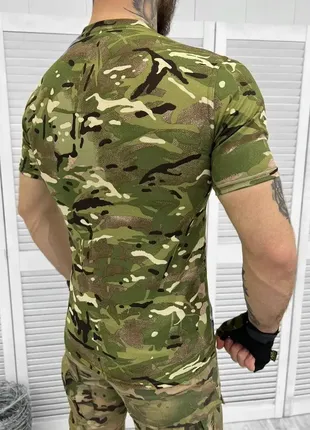 Тактическая мужская футболка мультикам с гербом, военная мужская футболка потоотводящая с гербом укр3 фото