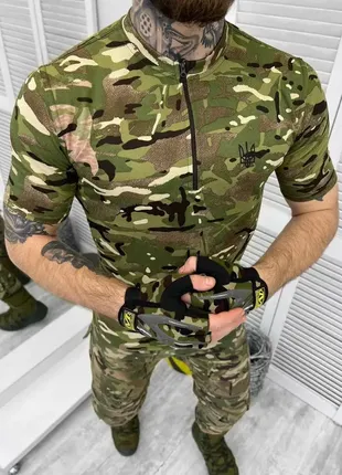 Тактическая мужская футболка мультикам с гербом, военная мужская футболка потоотводящая с гербом укр2 фото