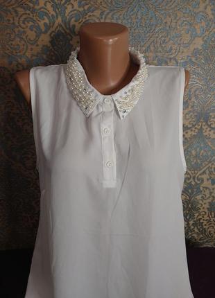 Красива біла блуза жіноча з перлами розмір 44 /46/48 блузка блузочка2 фото
