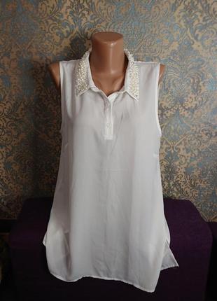 Красива біла блуза жіноча з перлами розмір 44 /46/48 блузка блузочка3 фото