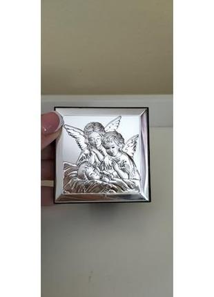 Срібна ікона "ангел хранитель" 8*8 см1 фото