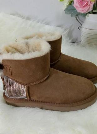 Угги женские коричневые оригинал ugg australia в стразах пятка.  (1012668-2)5 фото