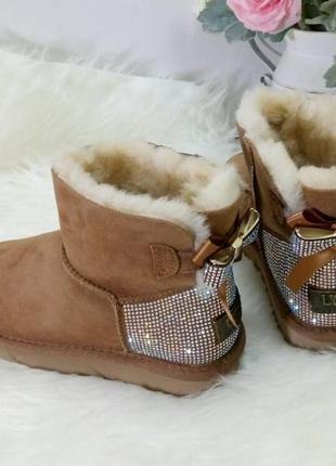 Угги женские коричневые оригинал ugg australia в стразах пятка.  (1012668-2)1 фото