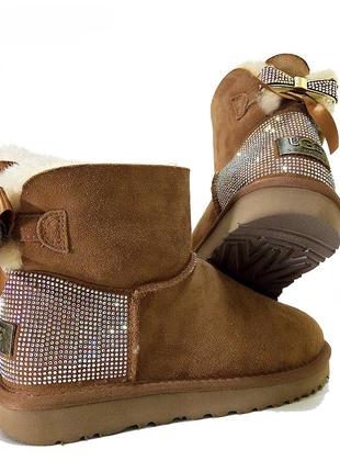 Угги женские коричневые оригинал ugg australia в стразах пятка.  (1012668-2)9 фото