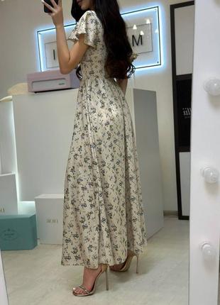 Витончена довга сукня зі щільного шовку в квітковий принт3 фото