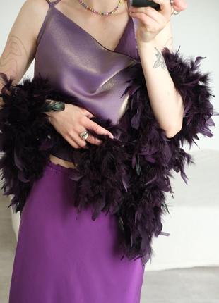 Накидка шарфик натуральне пір‘я фіолетове6 фото