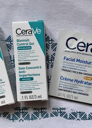 Набор cerave - увлажняющий солнцезащитный крем spf 30, активный гель-уход для лица и глубоко очищающий гель против несовершенств кожи