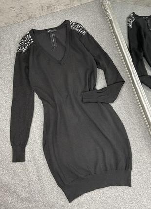 Изящное вязаное черное платье oodji1 фото