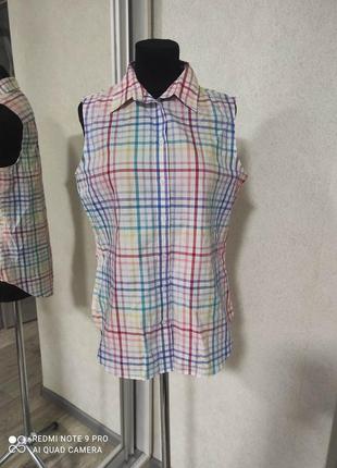 Яркая летняя коттоновая рубашка без рукавов lands' end