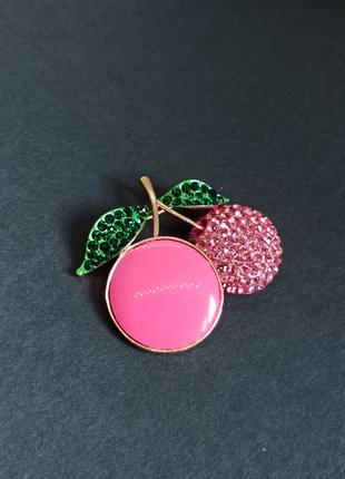 2в1 🍒 брошь - кулон сочная вишня, ягода, эмаль, кристаллы