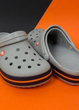 Купить мужские кроксы сабо сrocs original crocband light grey/navy серые2 фото