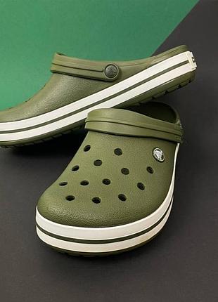 Мужские кроксы сабо crocs original crocband army green хаки