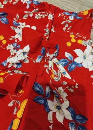 Летняя блузка из вискозы на завязках, женская кофточка в цветочный принт6 фото