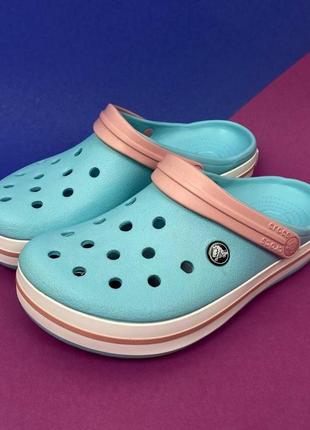 Женские кроксы сабо original crocs crocband ice blue/white голубые
