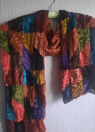 Дизайнерський шарф ручної роботи оксамитовий кітчевий печворк9 фото