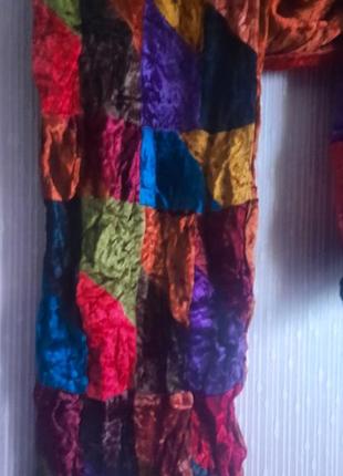 Дизайнерський шарф ручної роботи оксамитовий кітчевий печворк2 фото